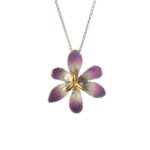 Ασημένιο 925 μενταγιόν λουλούδι με μωβ νανοκρύσταλλα και επίχρυση λεπτομέρεια