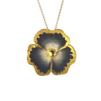 Επιχρυσωμένο 925 μενταγιόν λουλούδι με μαύρα νανοκρύσταλλα